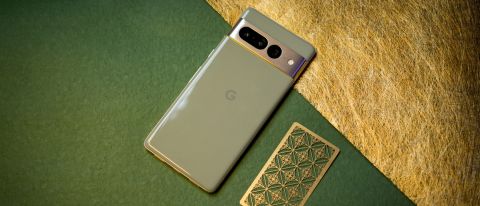 Google Pixel 7 Pro back view against green background